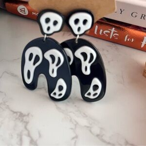Ghost-Themed Earrings in Black and White